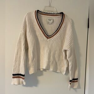 Low V Neck Cropped Split Sleeve Sweater